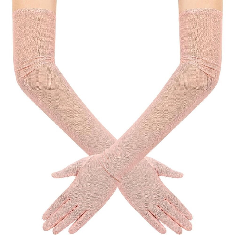 Women's Tulle Mesh Blush Long Stretchy Gloves Halloween Party Wedding Costume